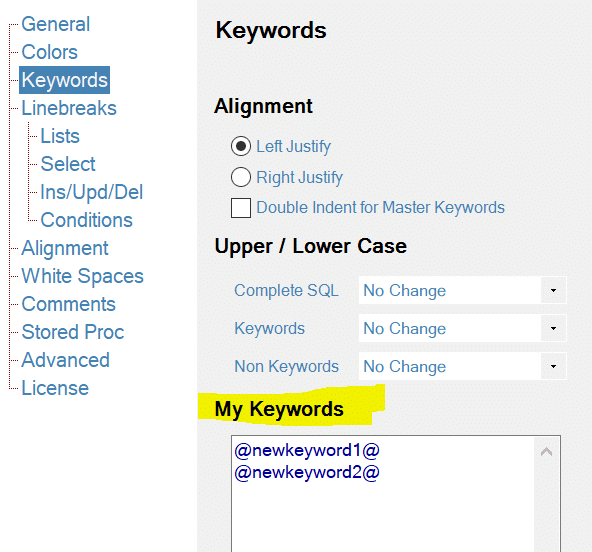 Sql Formatter My Keywords