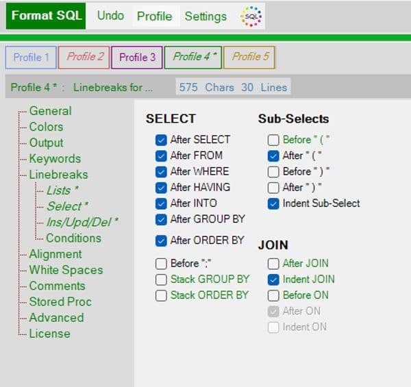 Sql Formatter Profile