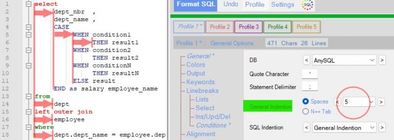 Npp Plugin Help General Options - SQL Formatter