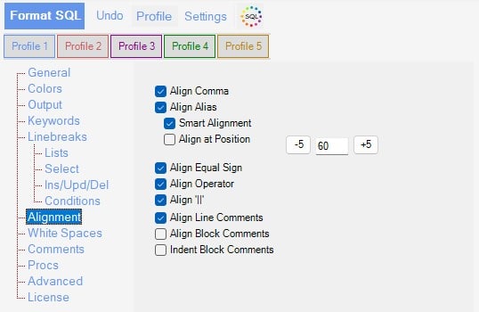 Sql Alignment Options