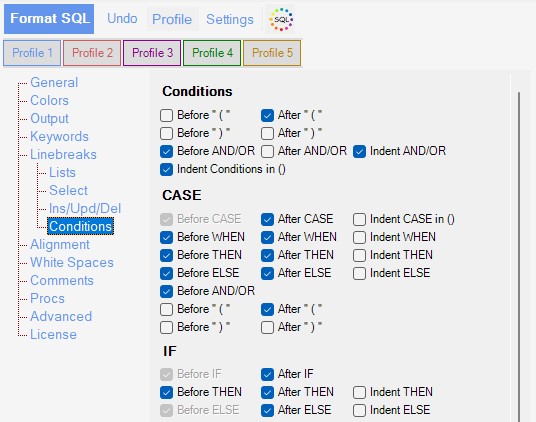 Sql Conditions Options