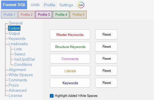 Sql Keyword Colors