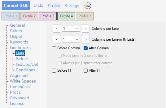 Sql Lists Options