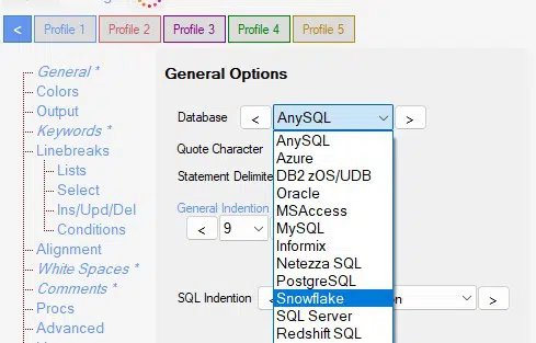 Sql Formatter Snowflake Database Option