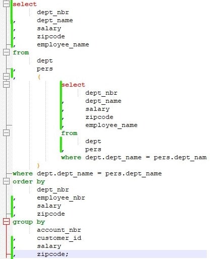 Format Sql Move Left Border