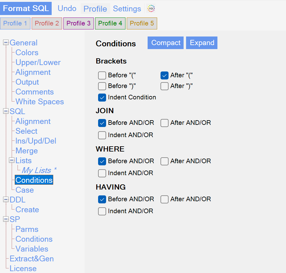 Sql Formatter Options Conditions