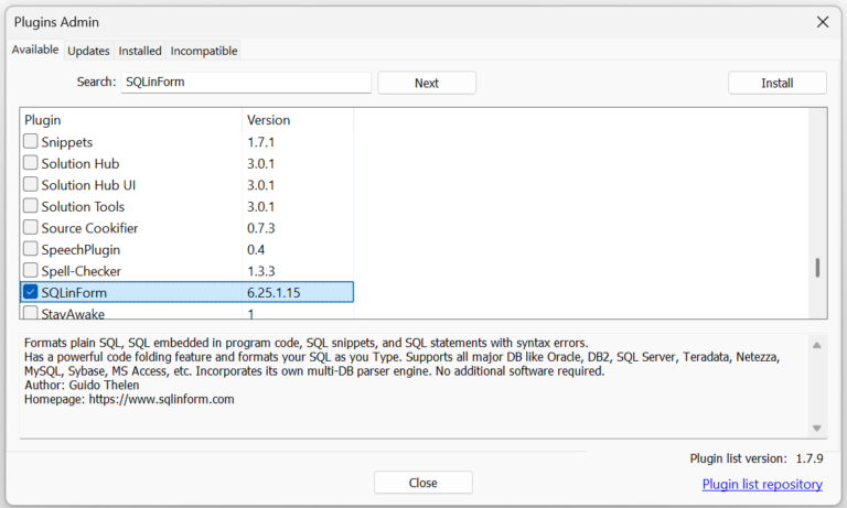 Download Free Notepad++ Plugin - SQL Formatter