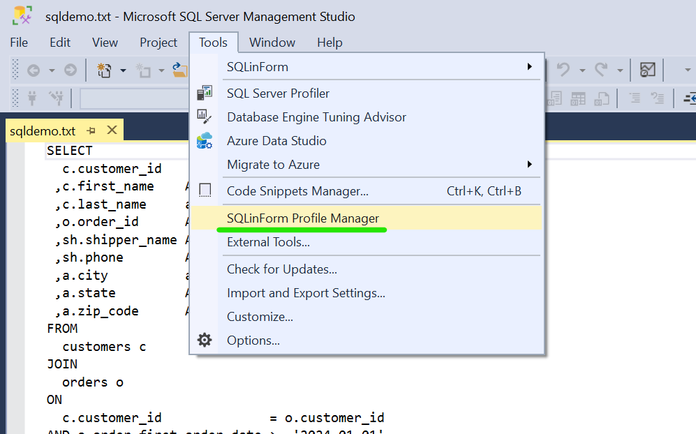 integrateProfileManagerSSMS