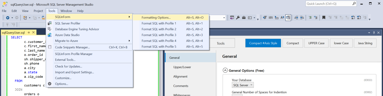 SSMS SQL Formatter Plugin – Free for SSMS 18-22 | 200+ Options