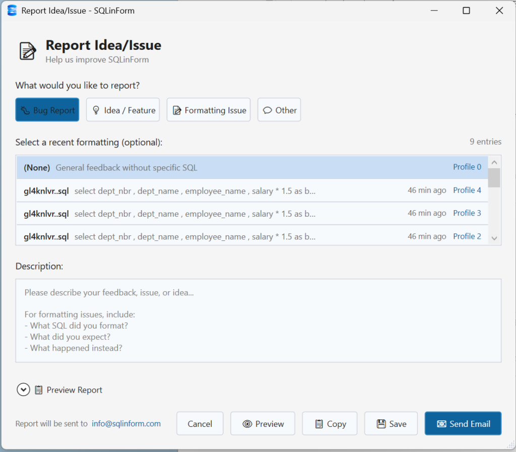 SQLinForm Plugin History 2026 - SQL Formatter