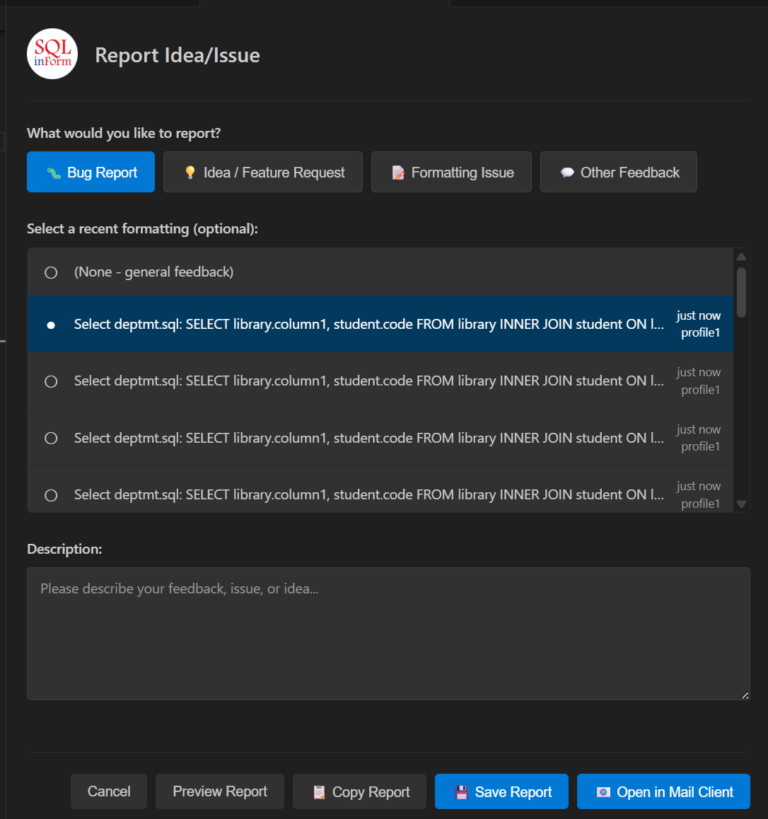 SQLinForm Plugin History 2026 - SQL Formatter